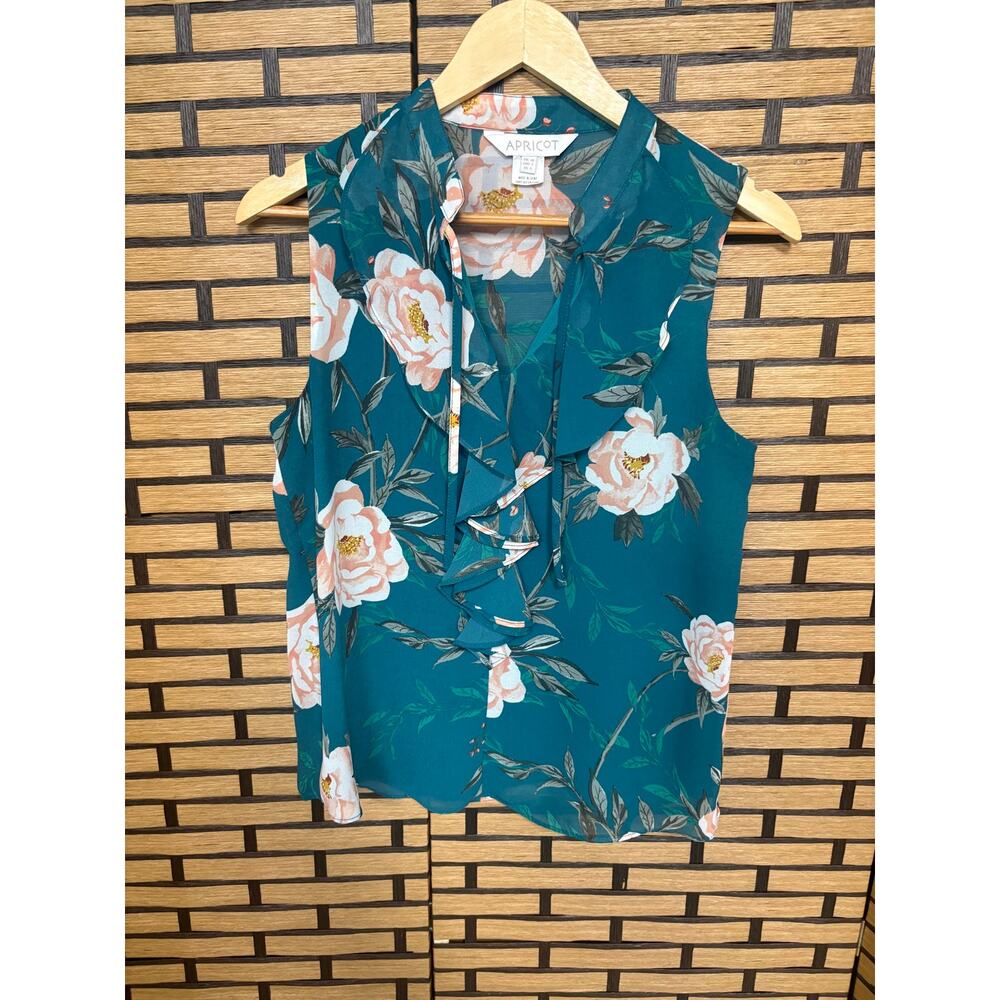 Apricot Teal Sheer‎ Floral Tank Top Size 6